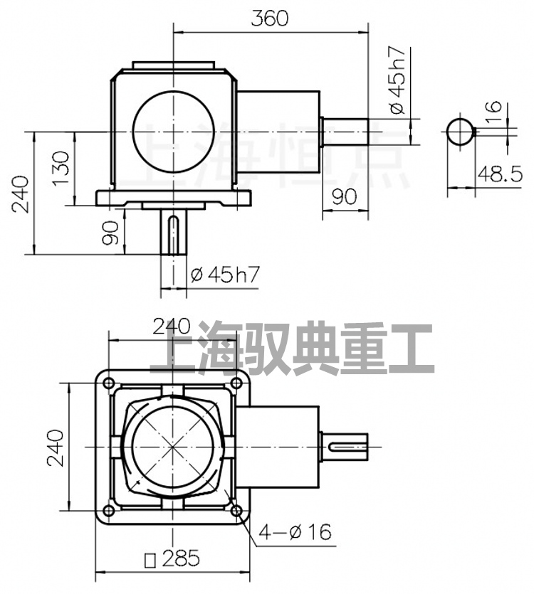 傘齒輪轉(zhuǎn)向箱T10-1-D外型安裝尺寸CAD圖